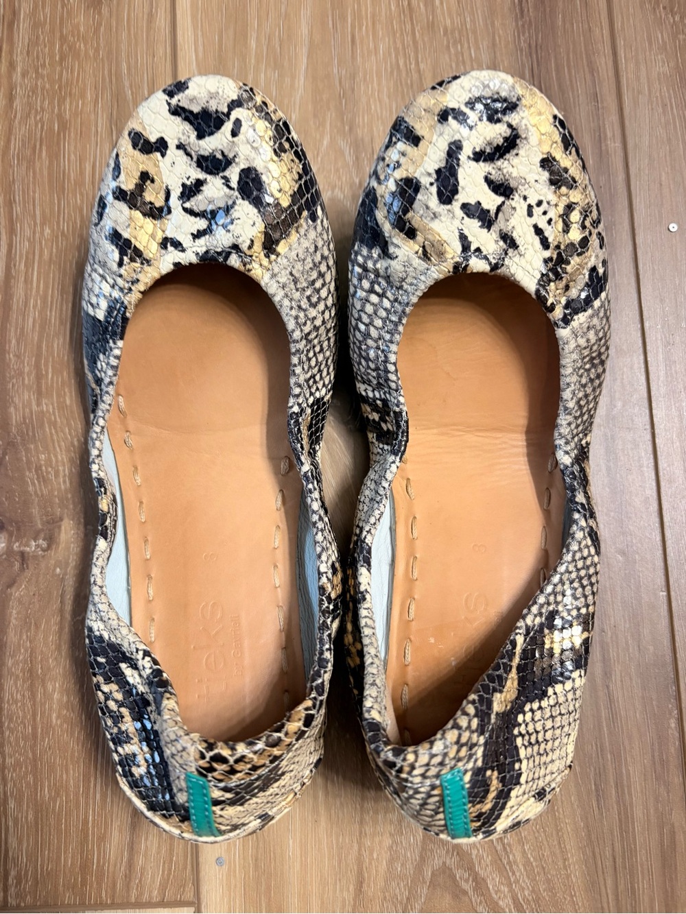 Tieks Sand Snake Print Leather Ballet Flats in Beige and Black - Women